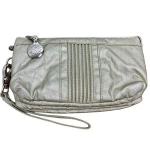 Kipling Metallic Silver Gray Wristlet Wallet Zip Travel Wallet Bag